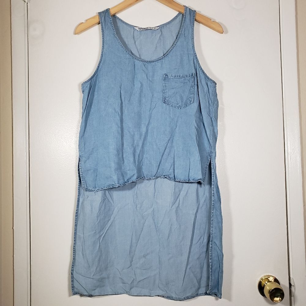Zara Basic Spring Denim High Low Blue Sleeveless Blouse Size M